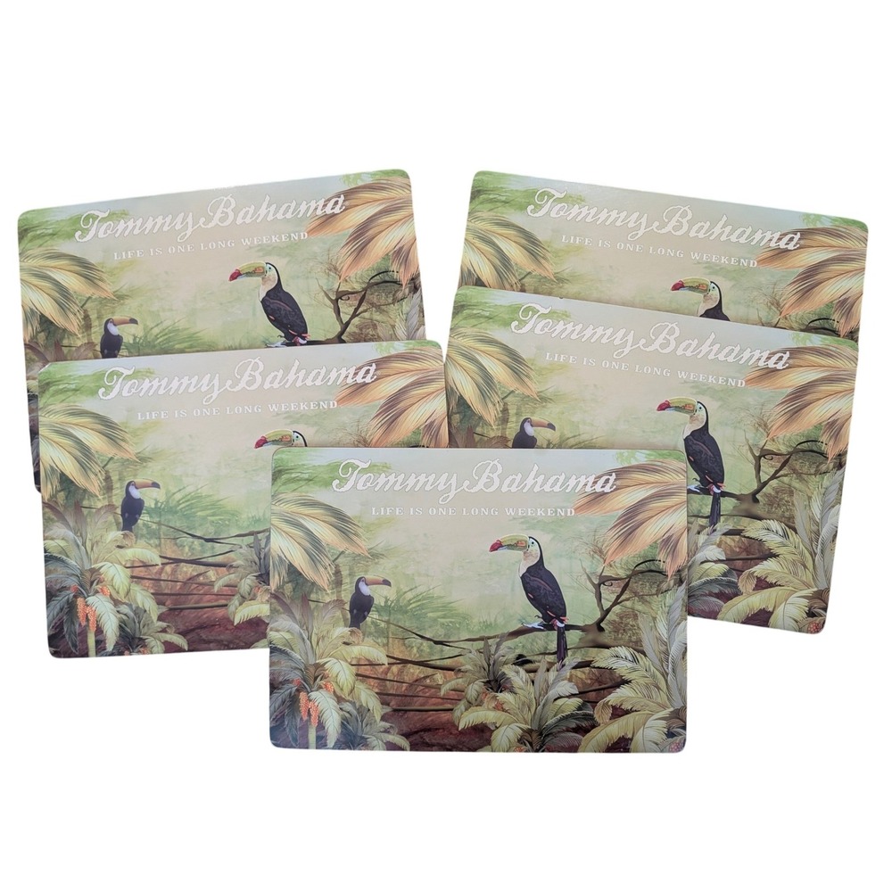 Tommy Bahama Toucan Tropical Cork Backed Placemats‎ Set of 5 Green Jungle Scene